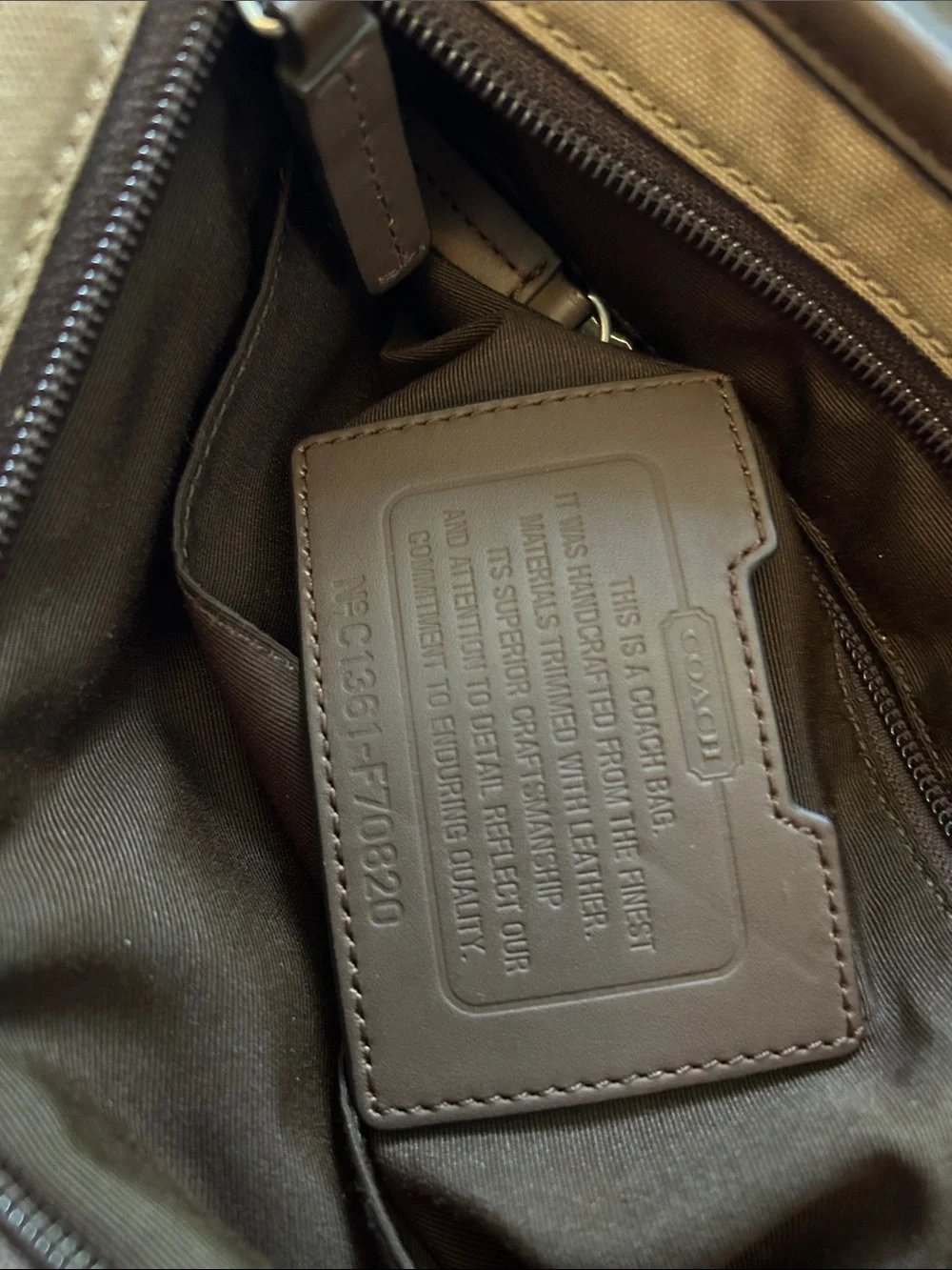 Coach Men’s Tan Canvas & Dark Brown Leather Messenger Bag